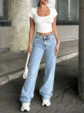 Women's High Waisted Baggy Jeans Denim Pants Y2K Aesthetic Vintage Design Loose Fit Comfortable Female Daily Casual Clothing