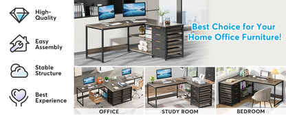 Tribesigns L Shaped Computer Desk with Storage Drawers, 59 inch Corner Desk with Shelves, Reversible L-Shaped Office Desk Study