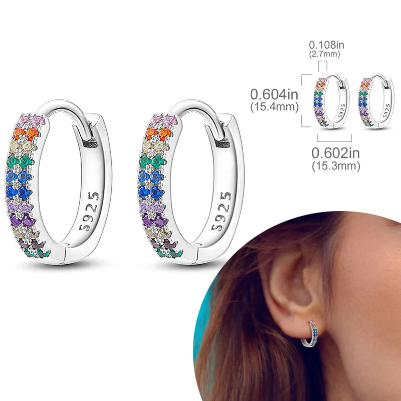 925 Sterling Silver Hypoallergenic Hoops Earrings com zircônia, jóias elegantes para mulheres e meninas, alta qualidade