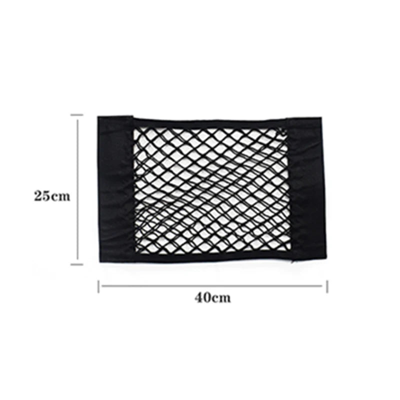 Car Seat Back Organizer Trunk Net Mesh Pocket Elastic String Net Magic Sticker Universal Portable Storage Bag Car Accessories