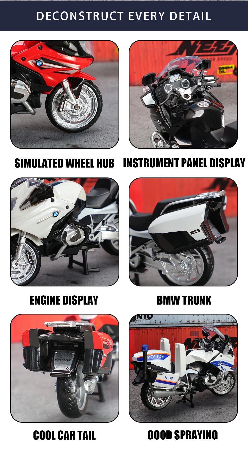 MSZ 1:18 BMW R1250 RT Police Motorcycle Alloy Model Static Die Casting Model Children's Toy Car Motorcycle Model Collection Gift