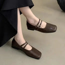 Women's Shallow Mouth Square Toe Shoes, One-word Buckle Flat, Daily Mary Jane Shoes, Spring Fashion, 2024 