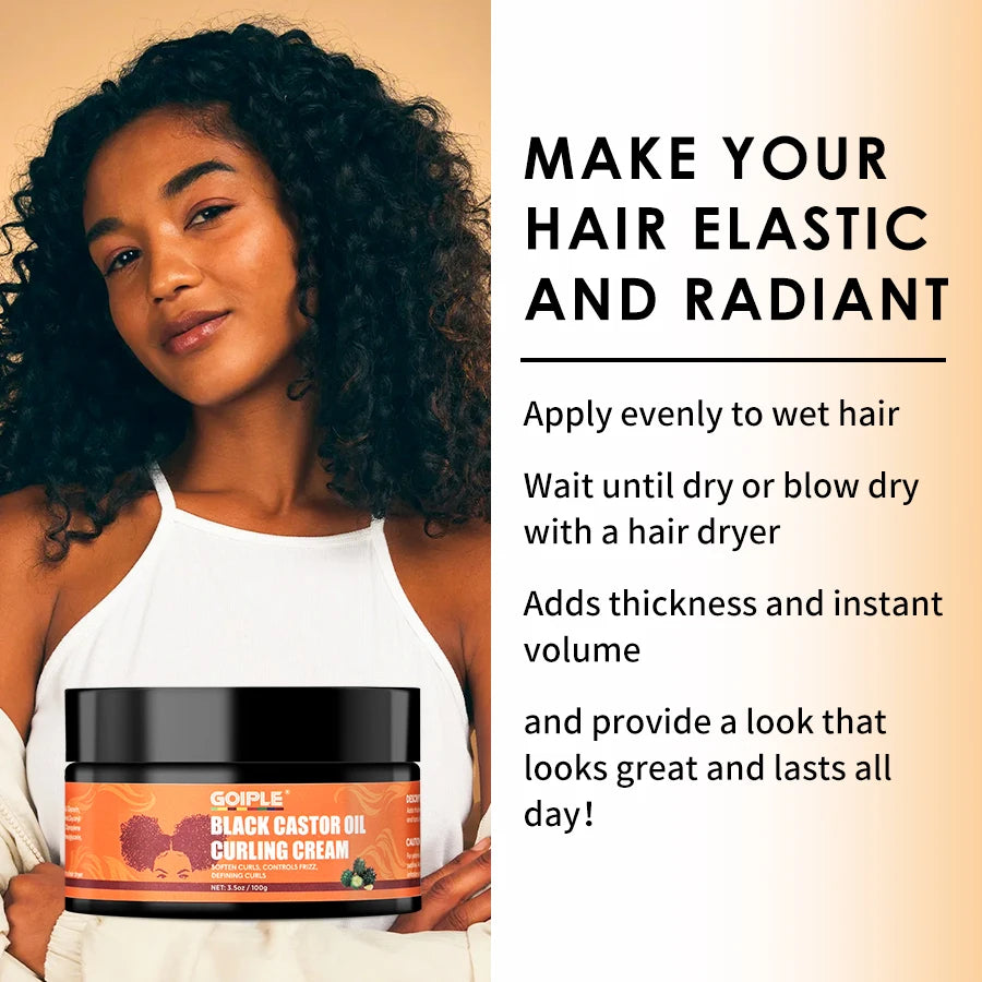 Acondicionador en crema para rizos con aceite de ricino negro GOIPLE Hidratante Suaviza Definir rizos Controla el frizz Peinado Potenciador de rizos