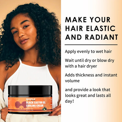 Acondicionador en crema para rizos con aceite de ricino negro GOIPLE Hidratante Suaviza Definir rizos Controla el frizz Peinado Potenciador de rizos