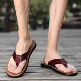 Size 38-47 New Italian Leather Flip-flops For Men Casual Cool Beach Summer Shoes Hotel Slippers Man Light Flats Luxe Men's Shoes