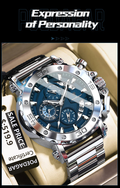 POEDAGAR Luxury Watch For Men Calendar Luminous Waterproof Man Clock Male Chronograph Stainless Steel Men's Quartz Watches Reloj