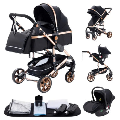 Poussette luxueuse 3 en 1 pour nouveau-né, modèle de voyage et pliable, Cadre Aluminium, Landau, Capote Rabattable