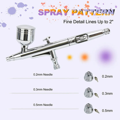 Dual-Action Gravity Airbrush Kit, 0.2/0.3/0.5mm Needles 7/20/40cc Cups Cleaning Tools for Makeup Nail Art Painting Car Detailing