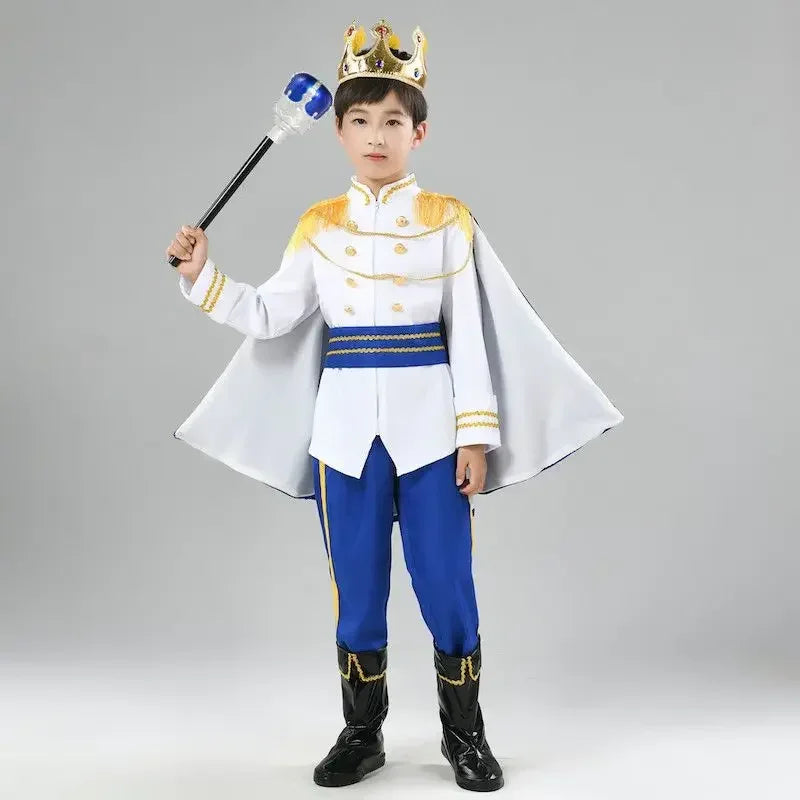 Boy's King Prince Cosplay Costume Prince Crown Scepter Cloak Royalty Suit Halloween Birthday Carnival Costumes Fancy Dress Up