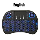 Ratón de aire retroiluminado con panel táctil, mini teclado inalámbrico para PC, Android TV Box, i8, árabe, francés, español, ruso, 2.4G 