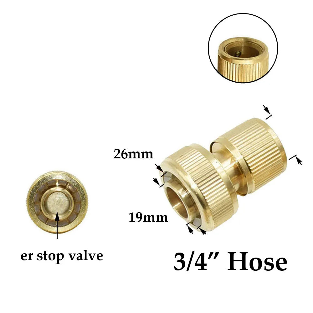 Conector rápido de manguera de latón de 1/2'', 5/8'', 3/4'' y 1'', accesorio de cierre de agua, rosca de cobre, adaptador para pistola de riego de jardín