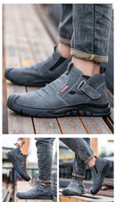 Genuine Leather Cow Suede Safety Work Shoes For Men Composite Head Anti Nail Anti Static Welding Shoes Indestructible Boots