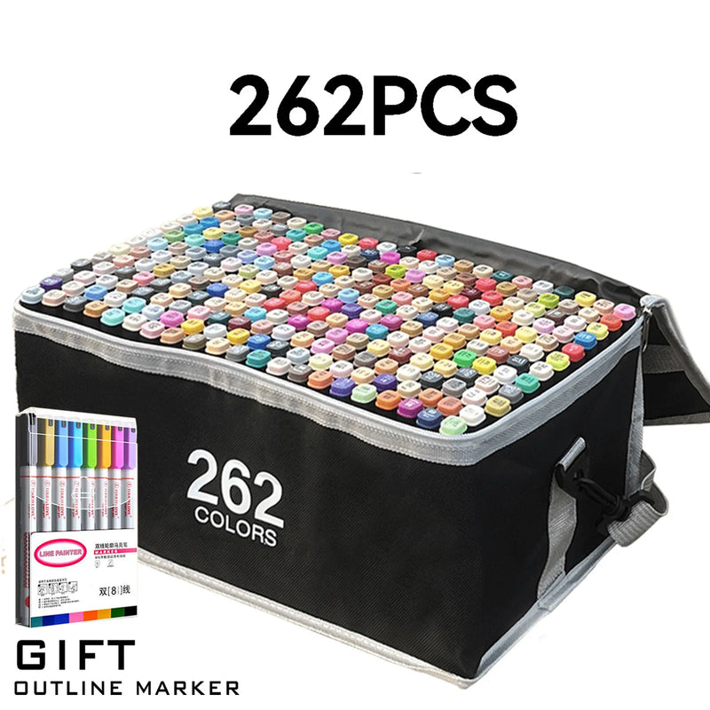 24/36/48/60/80/120/168 Colors Double Tip Permanent Art Marker pens for Drawing Painting Sketching Comics Design School Supplies