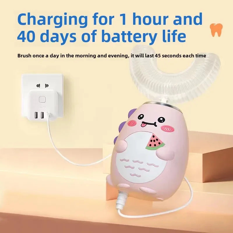 Children U-shaped Electric Toothbrush 360 Degrees Smart Cartoon Kids Silicone Toothbrush Automatic Rechargeable Sonic Toothbrush