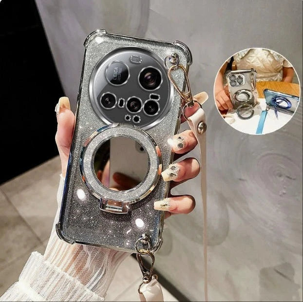 Crossbody Lanyard Shockproof Glitter Plating Magsafe Holder Case For Xiaomi 15 Ultra 14 14T 13 12 Pro Cover