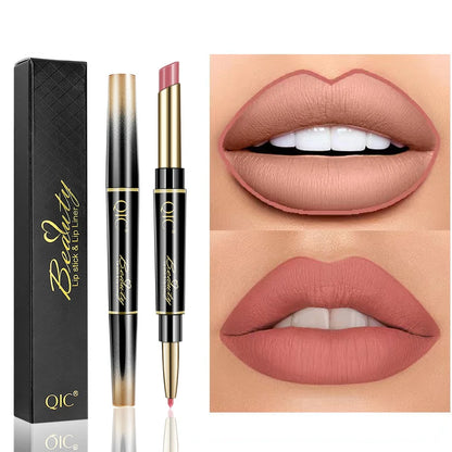 Delineador de labios 2 en 1, resistente al agua, mate, lápiz labial, rojo sexy, de larga duración, maquillaje, cosméticos