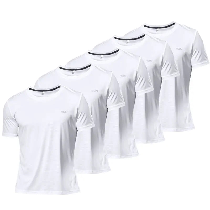 5 pçs masculino cor sólida ultraleve secagem rápida esporte camiseta, respirável leve superior para treinamento de fitness treino correndo ginásio