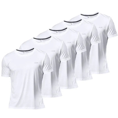 5 pçs masculino cor sólida ultraleve secagem rápida esporte camiseta, respirável leve superior para treinamento de fitness treino correndo ginásio