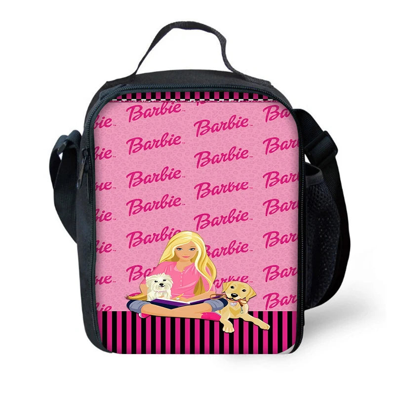 Cartoon Dolls 3 pcs set Child School Backpack with Lunch Bags Pencil Bags B-Barbies School Bags for Boys Girls Best Gift