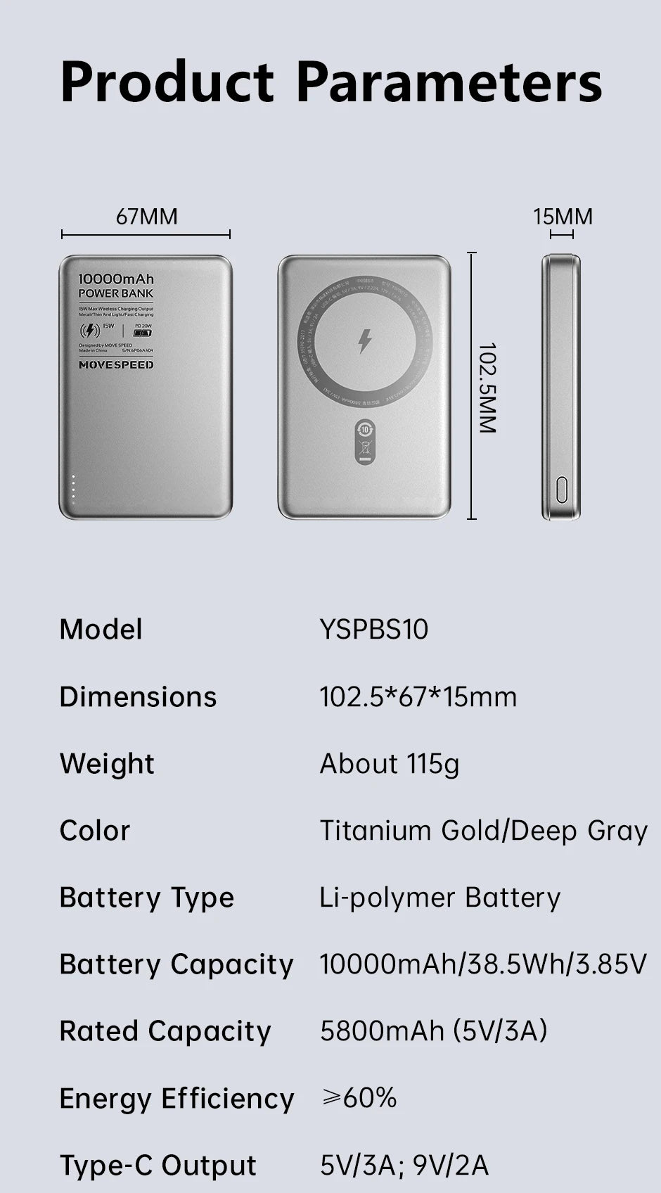 MOVESPEED S10 Magnetic Power Bank 10000mAh 15W Wireless Fast Charge PD20W Mini Portable PowerBank for iPhone Samsung Xiaomi