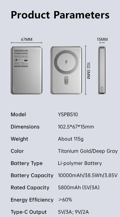 MOVESPEED S10 Magnetic Power Bank 10000mAh 15W Wireless Fast Charge PD20W Mini Portable PowerBank for iPhone Samsung Xiaomi