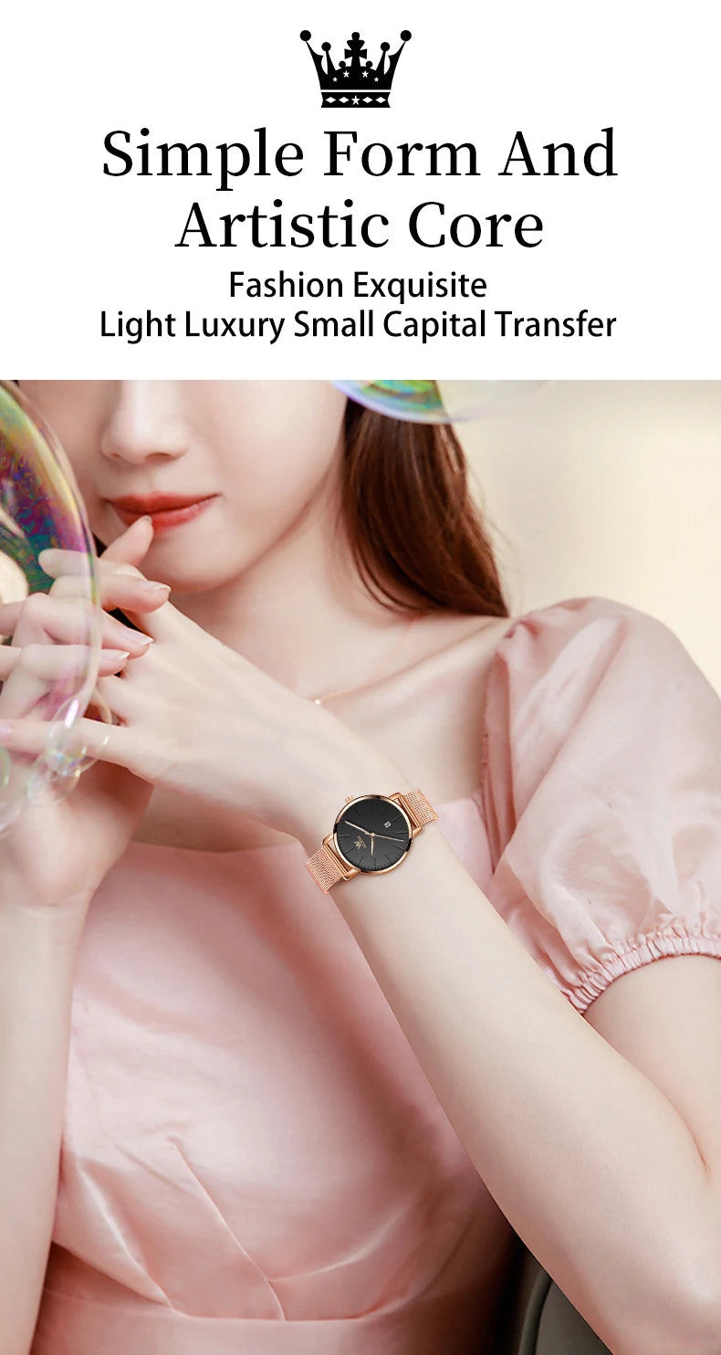 OLEVS Luxury Fashion Watch for Women Stainless Steel Waterproof Quartz Ladies Wristwatch Original Simple Elegant Women's Watches