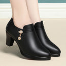 Comfortable Fashion Deep Mouth Soft Leather Women's Platform Shoes 2024 Fall Med Block Heels Single Shoes for Office Mom