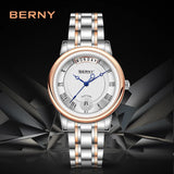 BERNY Women Watch Ladies Quartz Roman Numerals Day Top Calendar Watches Sapphire Glass Solid Steel Strap Women Wristwatch
