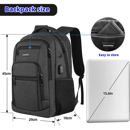 Mochila impermeable y transpirable de gran capacidad para computadora de 15.6 pulgadas, puerto USB y puerto reservado para auriculares DOXUNGOO