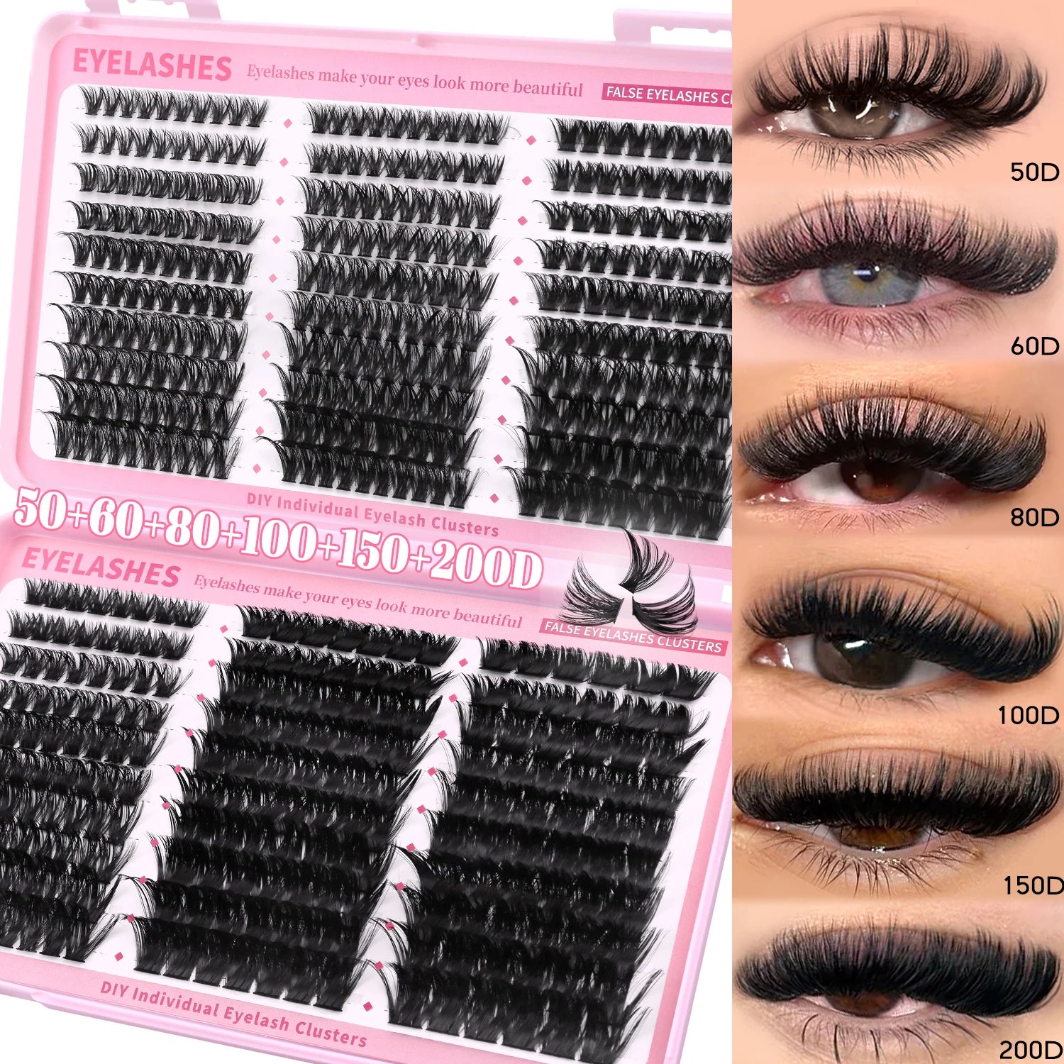 GROINNEYA – Kits de Cílios em Tufo (510 unidades), Curvatura D, 6 Estilos, Tamanhos 8-16mm – Cílios Individuais com Efeito Leve e Natural, Cílios Postiços Macios e Extensões de Cílios
