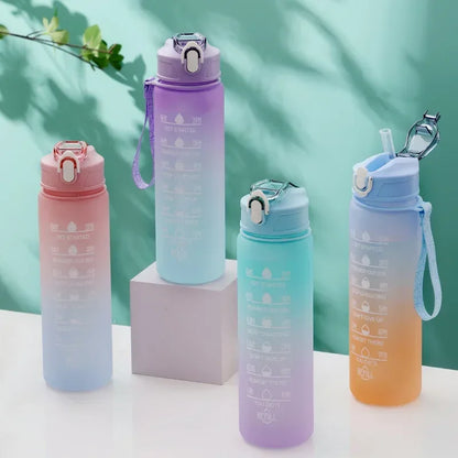 Gradient Colored Water Bottle Perfect for Students and Kids Stylish Design with Straw and Carrying Handle for Easy Hydration