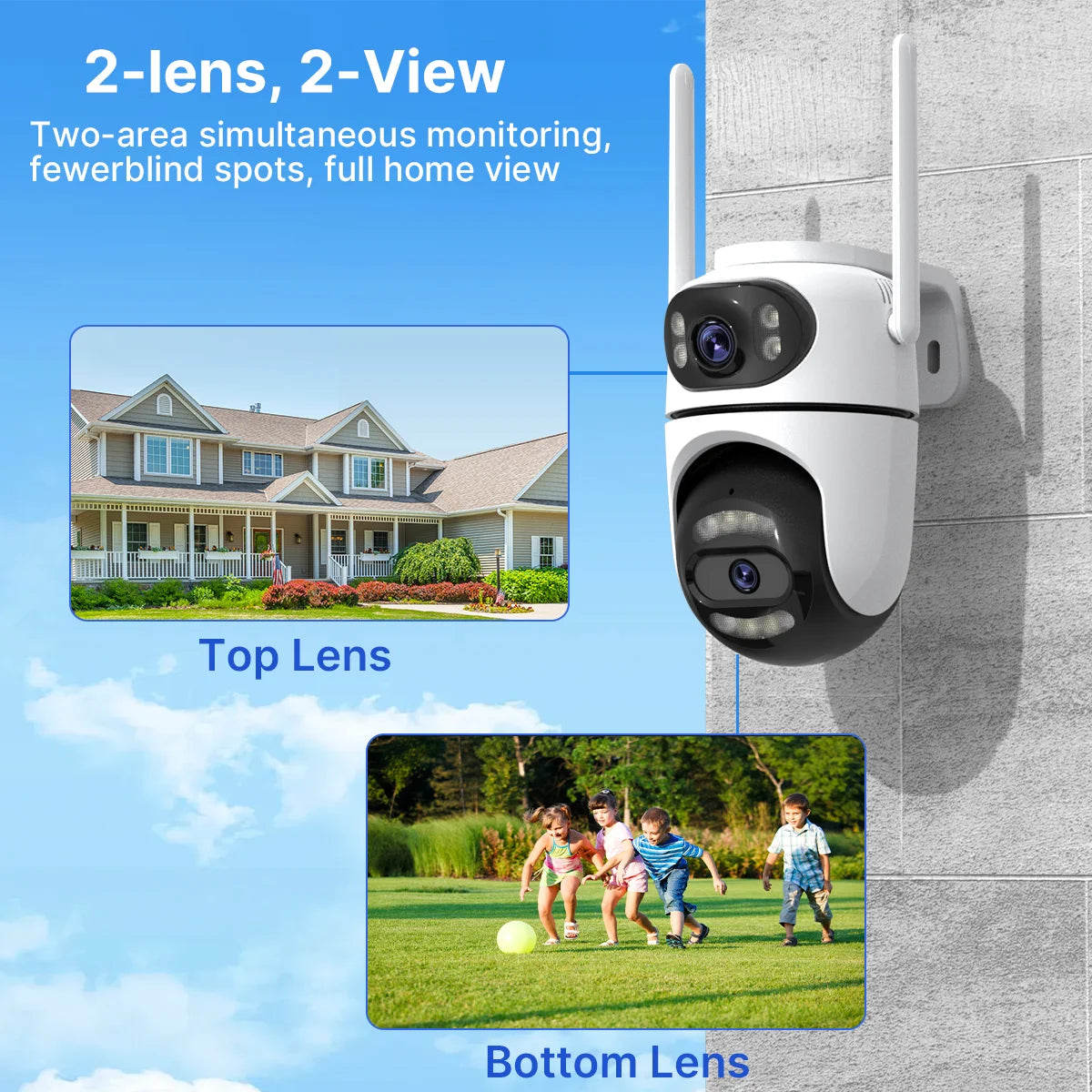 WONSDAR 2pcs Outdoor WIFI IP Camera Smart Home Security Protection PTZ Camera AI Auto Tracking Night Vision Surveillance iCsee