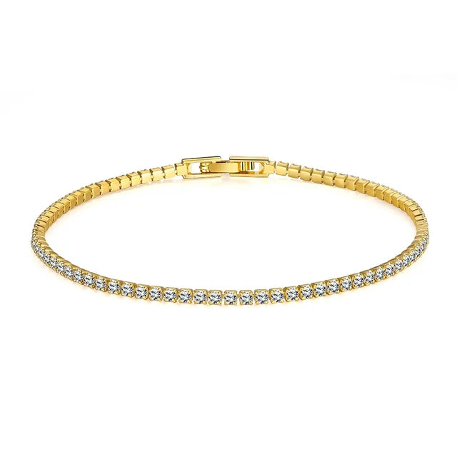 Pulseira De Tênis De Prata Esterlina Genuína, Zircônia Jóias, Presente De Aniversário, Prata 925, 2mm, 16cm a 19cm