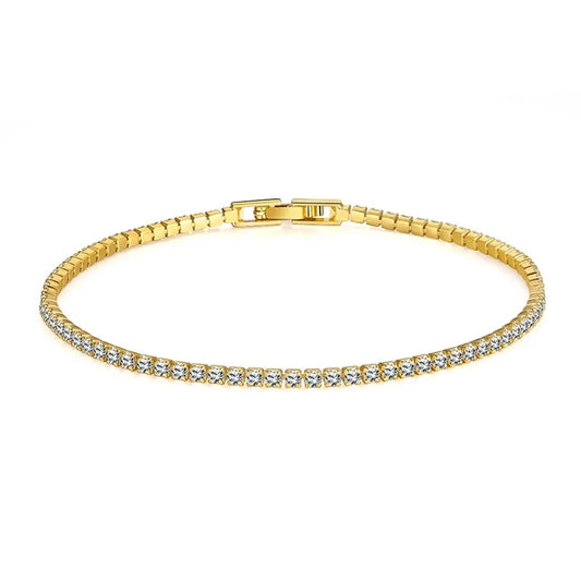Genuine Sterling Silver Tennis Bracelet, Zirconia Jewelry, Birthday Gift, 925 Silver, 2mm, 16cm to 19cm 