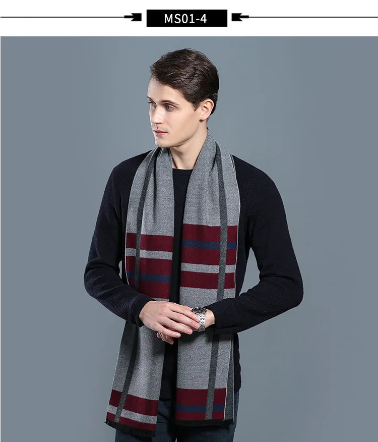 Designer Brand Plaid Men's Cashmere Scarf Winter Warm Scarves Shawls Casual Business Long Wraps Pashmina Christmas Gift for Man