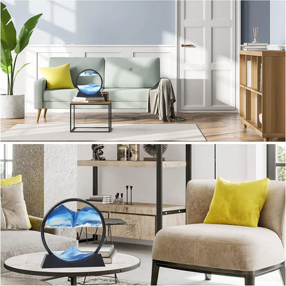 3D Hourglass Quicksand Moving Sand Art Picture Round Glass Deep Sea Sandscape Craft Flowing Painting Office Home Decor Gift New