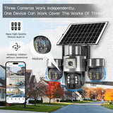 20MP 4G Sim Solar Camera WiFi 10X Optical Zoom 3-PTZ 4-Lens 3-Screens Outdoor Wireless Security Cameras Auto Tracking CCTV V380