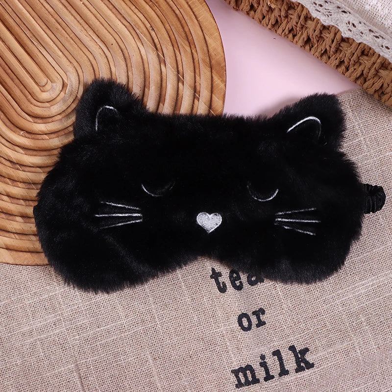 1Pc Cute Cartoon Cat Plush Sleeping Eye Mask Comfortable Sleep Mask Sleep Aid Traveing Home Shading Light Eye Cover Eyeshade