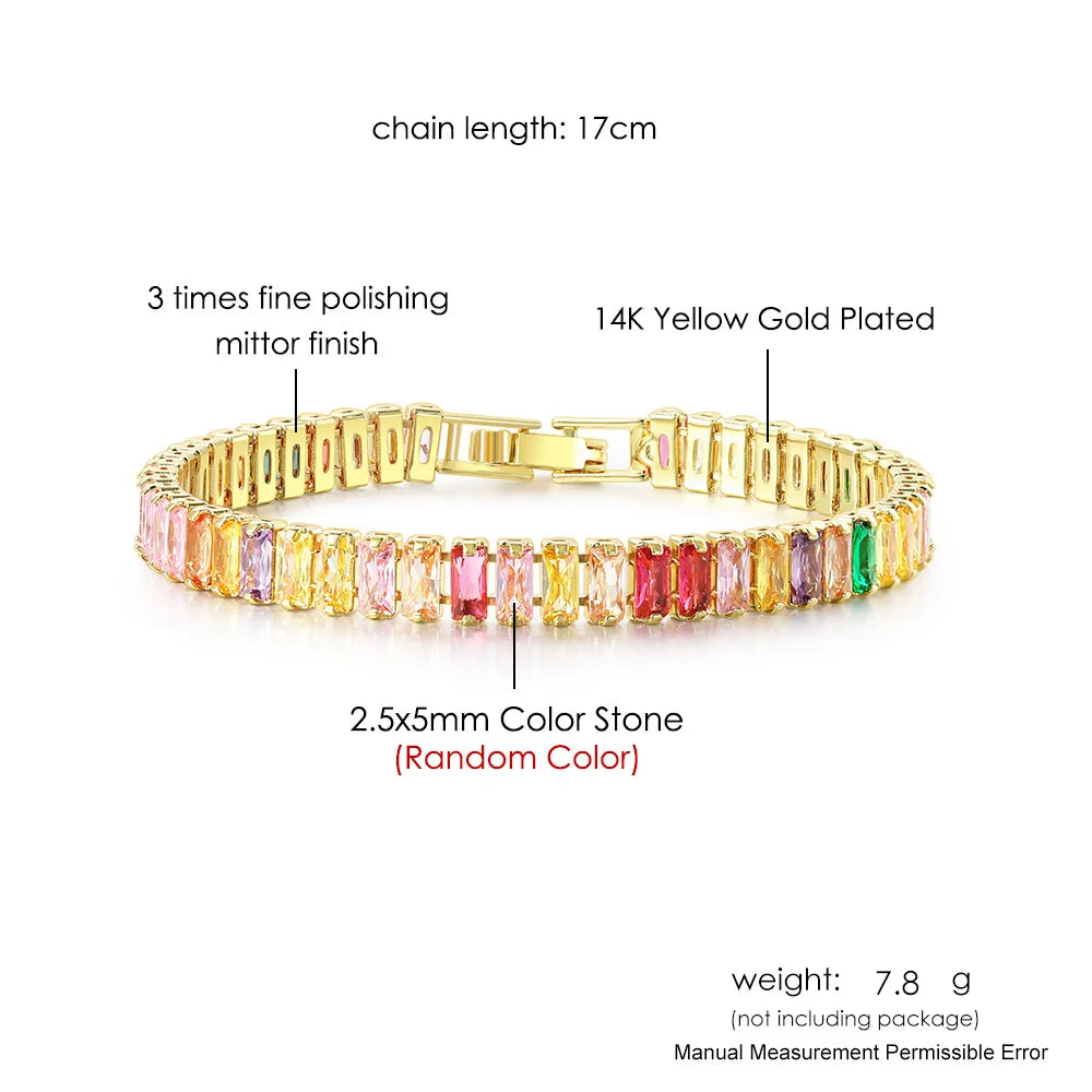 Pulseras de tenis de cristal arcoíris para mujer, color plata Kpop, regalos para amigas, cadena de brazalete de circonitas coloridas, joyería para la mano H167-M