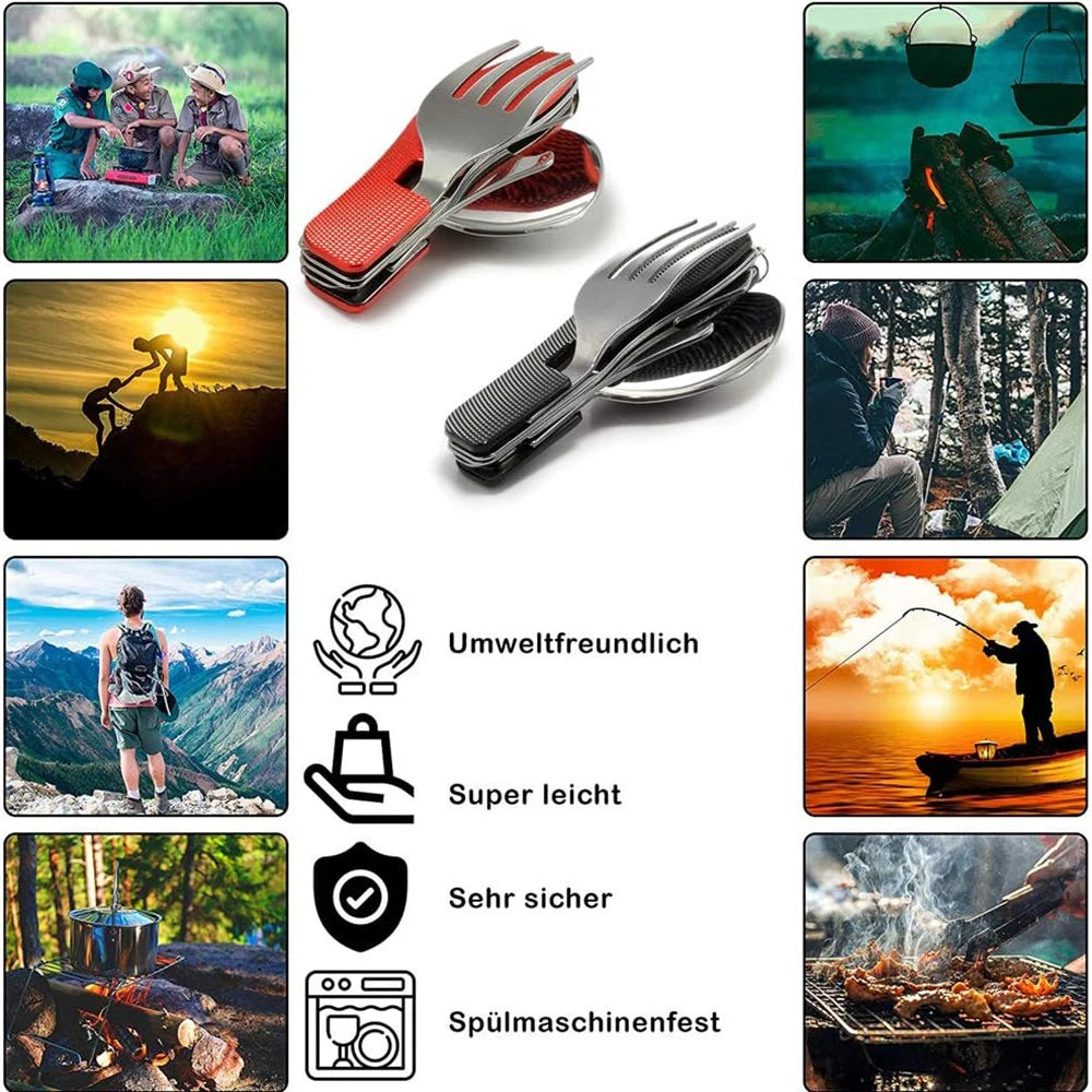 Juego de utensilios plegables para acampar: combinación multifuncional de cuchillo, tenedor y cuchara para actividades al aire libre y deportes, Camping, Picnic y viajes