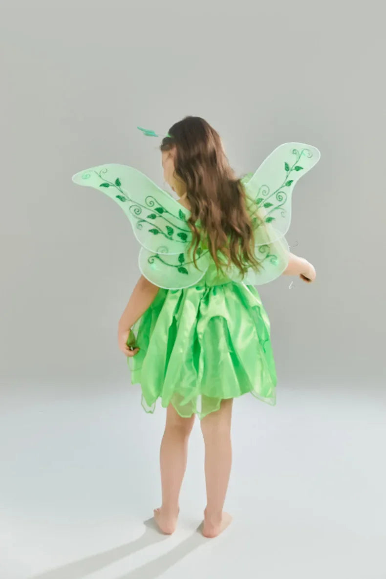 Girls Disney Party Dresses Fairy Tiana Costume for Girl Tinkerbell Children Clothing Princess Elf Birthday Ball Gown Wing Dresse