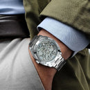 Forsining Square Skeleton Mechanical Watches Luxury Engraved Movement Retro Automatic Watch for Men Steel Strap Luminous Hands