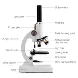 Microscopio óptico monocular 64X-2400X para niños de primaria, ciencias, biología experimental, microscopio digital