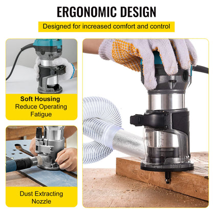 VEVOR Wood Router Machine Electric Trimmer 710W 33000RPM Power Carpentry Tool for Woodworking Trimming Grooving Carving Milling