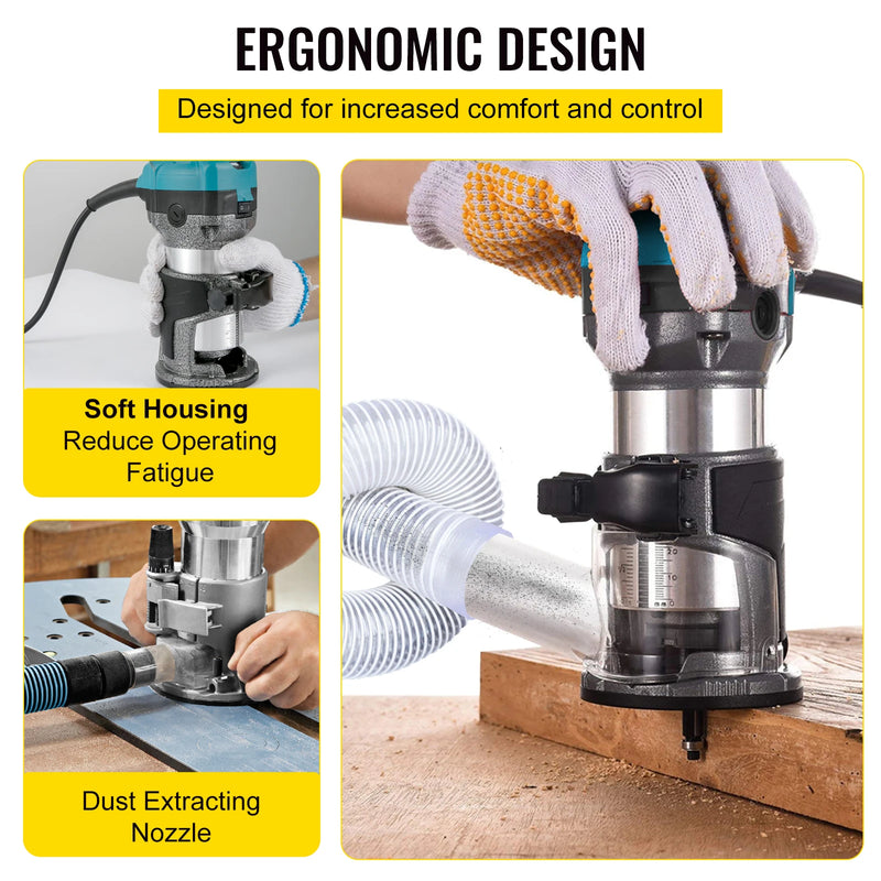 VEVOR Wood Router Machine Electric Trimmer 710W 33000RPM Power Carpentry Tool for Woodworking Trimming Grooving Carving Milling
