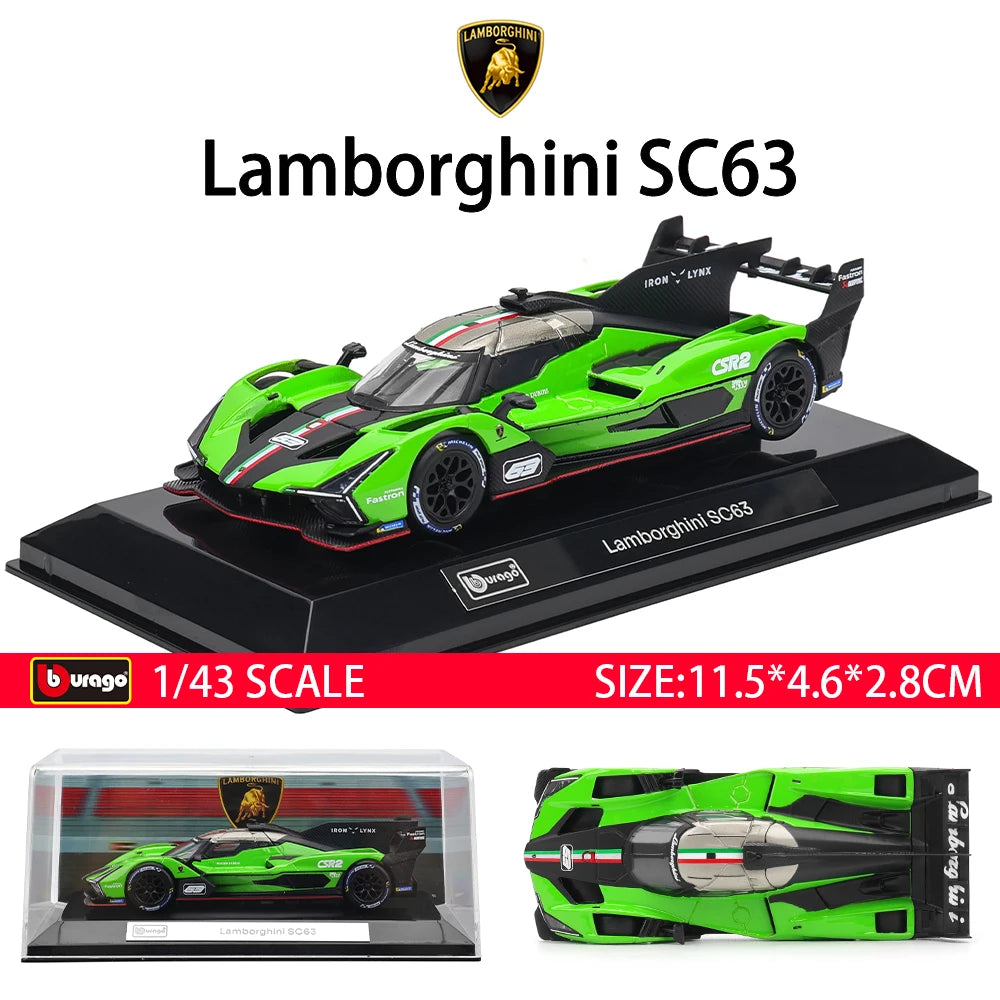 Bburago 1:43 Toyota GR Yaris Porsche Lamborghini SC63 Alloy Luxury Vehicle Diecast Pull Back Cars Model Toy Collection Gift