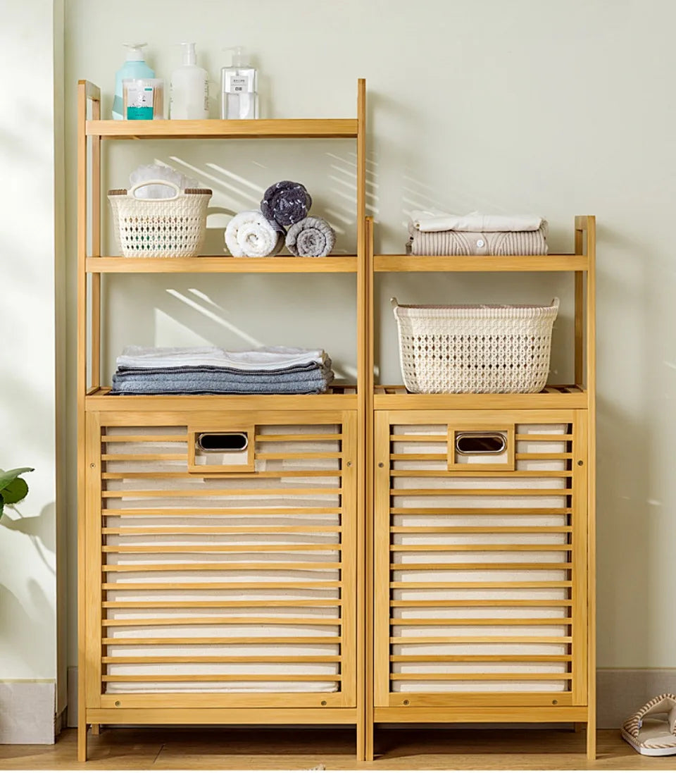 Laundry Hamper Bathroom Rack High-capacity Bamboo Laundry Baskets With Shelf With Tilt Out Basket Wooden Storage Hamper Racks