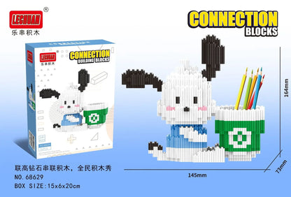 Linkgo Sanrio Building Block Pen Holder Luffy Stitch Chopper Pochacco Kuromi DIY Assembly Super Mario Puzzle Mini Bricks Toys