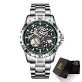 GLENAW Steampunk Skeleton - Reloj para hombre, anillo, relojes mecánicos automáticos de lujo, luminosos, resistentes al agua, correa de acero inoxidable