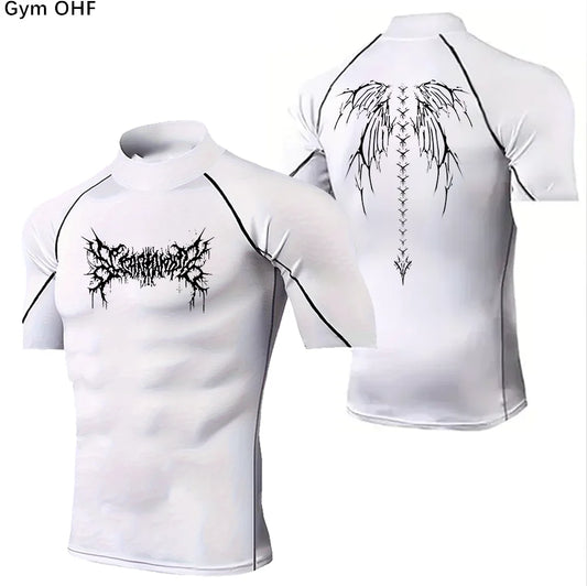 Men's High Collar Sport T-Shirts, Quick Fitness, Running, Short Sleeve, Compression Tops, Casual, Outdoor Cycling, Breathable Pants